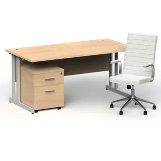 Impulse 1600mm Cantilever Straight Desk With Mobile Pedestal and Ezra Executive Chair