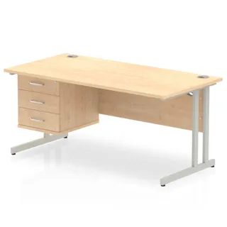 OE - Impulse Cantilever Straight Desk With Single Fixed Pedestal