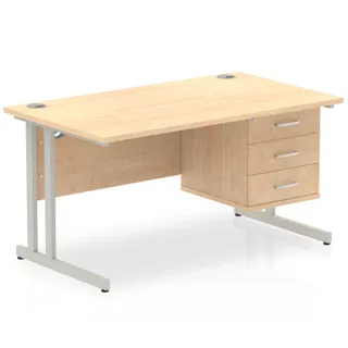 Impulse Cantilever Straight Desk With Single Fixed Pedestal