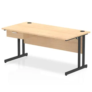 Impulse Cantilever Straight Desk With Single One Drawer Fixed Pedestal