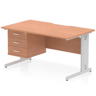 Impulse Scalloped Edge Cable Managed Straight Desk With Single Fixed Pedestal