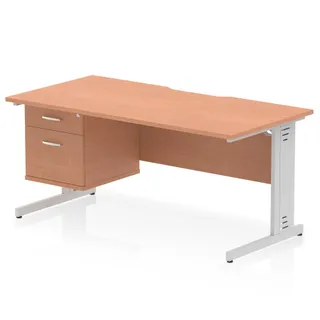 Impulse Scalloped Edge Cable Managed Straight Desk With Single Fixed Pedestal