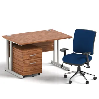 Impulse Cantilever Straight Desk With Mobile Pedestal and Chiro Medium Back Operator Chair