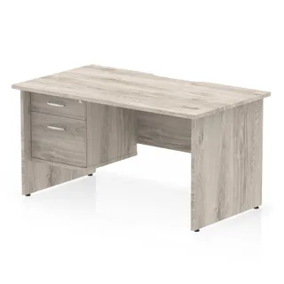 Impulse Scalloped Edge Panel End Straight Desk With Single Fixed Pedestal