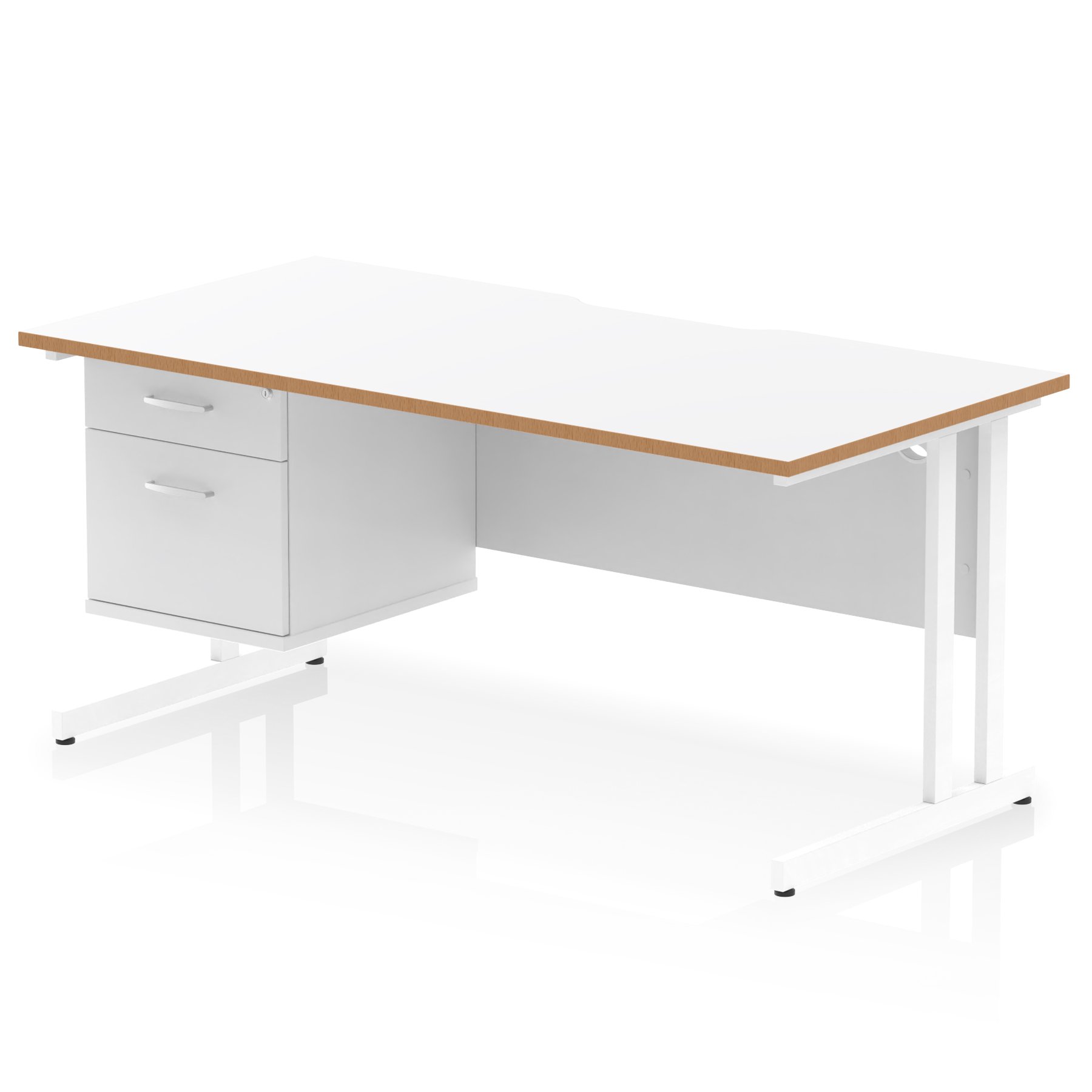 Impulse Scalloped Edge Cantilever Straight Desk With Single Fixed Pedestal
