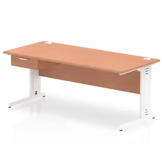 Impulse Cable Managed Straight Desk With Single One Drawer Fixed Pedestal