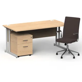 Impulse 1600mm Cantilever Straight Desk With Mobile Pedestal and Ezra Executive Chair