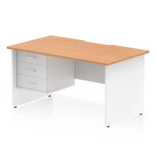 Impulse Scalloped Edge Panel End Straight Desk With Single Fixed Pedestal