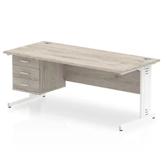 Impulse Cable Managed Straight Desk With Single Fixed Pedestal