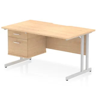Impulse Scalloped Edge Cantilever Straight Desk With Single Fixed Pedestal