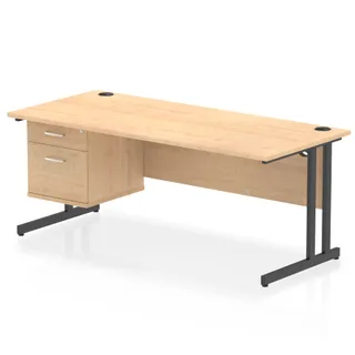 OE - Impulse Cantilever Straight Desk With Single Fixed Pedestal