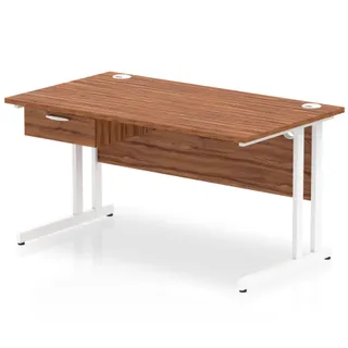Impulse Cantilever Straight Desk With Single One Drawer Fixed Pedestal