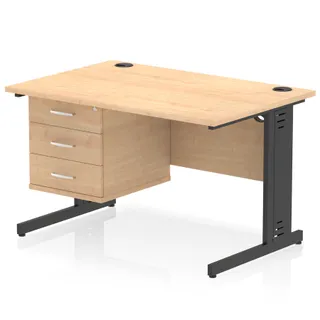 Impulse Cable Managed Straight Desk With Single Fixed Pedestal