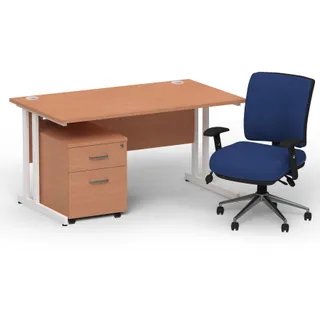Impulse Cantilever Straight Desk With Mobile Pedestal and Chiro Medium Back Operator Chair