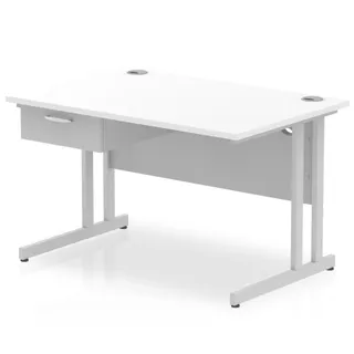 Impulse Cantilever Straight Desk With Single One Drawer Fixed Pedestal