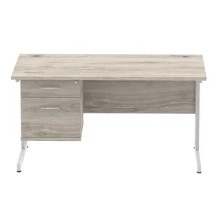Impulse Cantilever Straight Desk With Single Fixed Pedestal