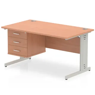 Impulse Cable Managed Straight Desk With Single Fixed Pedestal