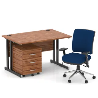 Impulse Cantilever Straight Desk With Mobile Pedestal and Chiro Medium Back Operator Chair