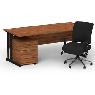 Impulse Cantilever Straight Desk With Mobile Pedestal and Chiro Medium Back Operator Chair