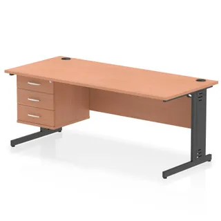 Impulse Cable Managed Straight Desk With Single Fixed Pedestal