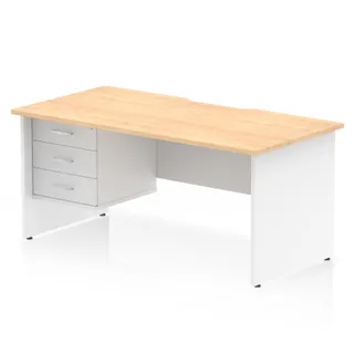 Impulse Scalloped Edge Panel End Straight Desk With Single Fixed Pedestal