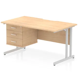 Impulse Scalloped Edge Cantilever Straight Desk With Single Fixed Pedestal