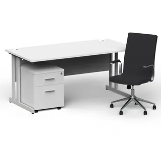 Impulse 1600mm Cantilever Straight Desk With Mobile Pedestal and Ezra Executive Chair