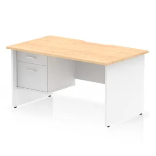 Impulse Scalloped Edge Panel End Straight Desk With Single Fixed Pedestal