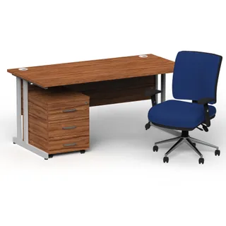 Impulse Cantilever Straight Desk With Mobile Pedestal and Chiro Medium Back Operator Chair