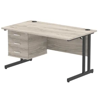 Impulse Cantilever Straight Desk With Single Fixed Pedestal
