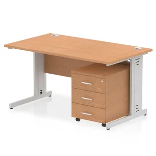Impulse Cable Managed Straight Desk With Mobile Pedestal