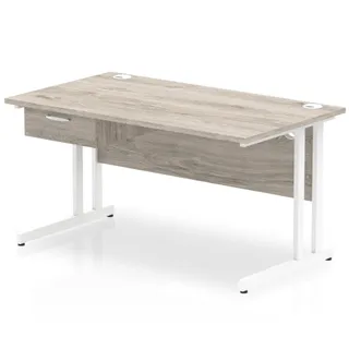Impulse Cantilever Straight Desk With Single One Drawer Fixed Pedestal
