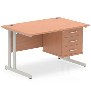 Impulse Cantilever Straight Desk With Single Fixed Pedestal