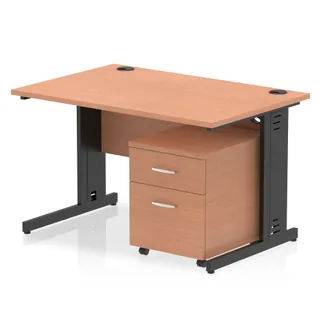 Impulse Cable Managed Straight Desk With Mobile Pedestal