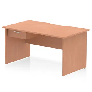 Impulse Scalloped Edge Panel End Straight Desk With Single One Drawer Fixed Pedestal