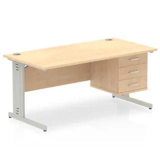 Impulse Cable Managed Straight Desk With Single Fixed Pedestal