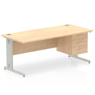 Impulse Cable Managed Straight Desk With Single Fixed Pedestal