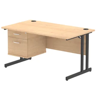 Impulse Cantilever Straight Desk With Single Fixed Pedestal