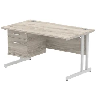 Impulse Cantilever Straight Desk With Single Fixed Pedestal