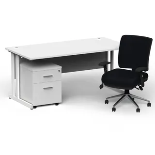 Impulse Cantilever Straight Desk With Mobile Pedestal and Chiro Medium Back Operator Chair