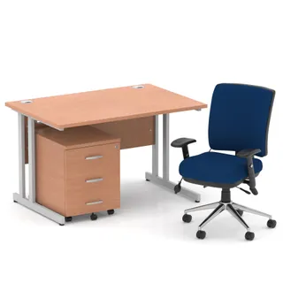 Impulse Cantilever Straight Desk With Mobile Pedestal and Chiro Medium Back Operator Chair
