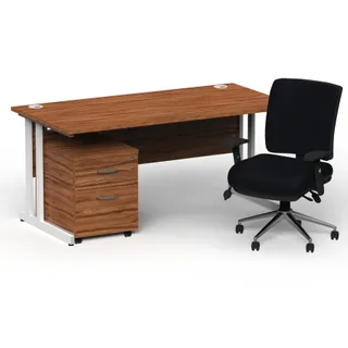 Impulse Cantilever Straight Desk With Mobile Pedestal and Chiro Medium Back Operator Chair
