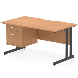 Impulse Scalloped Edge Cantilever Straight Desk With Single Fixed Pedestal