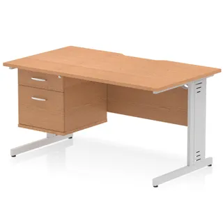Impulse Scalloped Edge Cable Managed Straight Desk With Single Fixed Pedestal