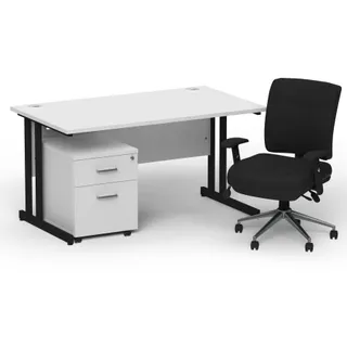 Impulse Cantilever Straight Desk With Mobile Pedestal and Chiro Medium Back Operator Chair