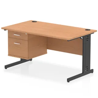 Impulse Cable Managed Straight Desk With Single Fixed Pedestal