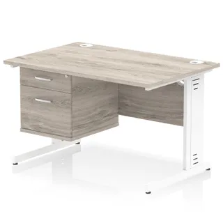 Impulse Cable Managed Straight Desk With Single Fixed Pedestal