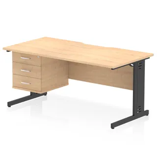 Impulse Scalloped Edge Cable Managed Straight Desk With Single Fixed Pedestal
