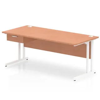 Impulse Cantilever Straight Desk With Single One Drawer Fixed Pedestal