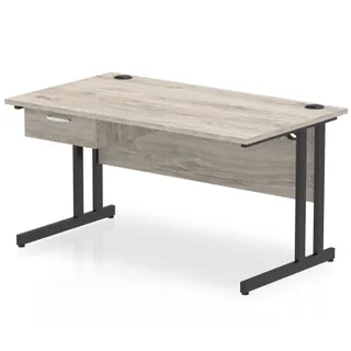 Impulse Cantilever Straight Desk With Single One Drawer Fixed Pedestal